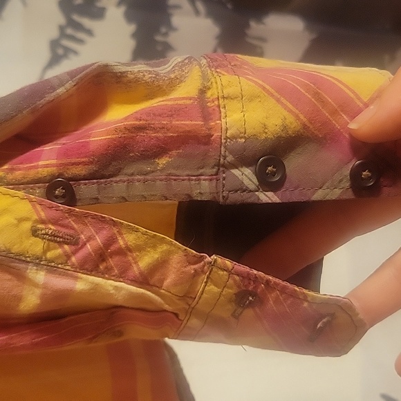 Sonoma Life+Style splattered bleach button down plaid top - Picture 3 of 6